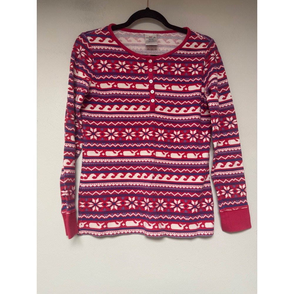 Vineyard Vines Whale Snowflake Fair Isle Long Sleeve Henley Pajama Top‎ XS